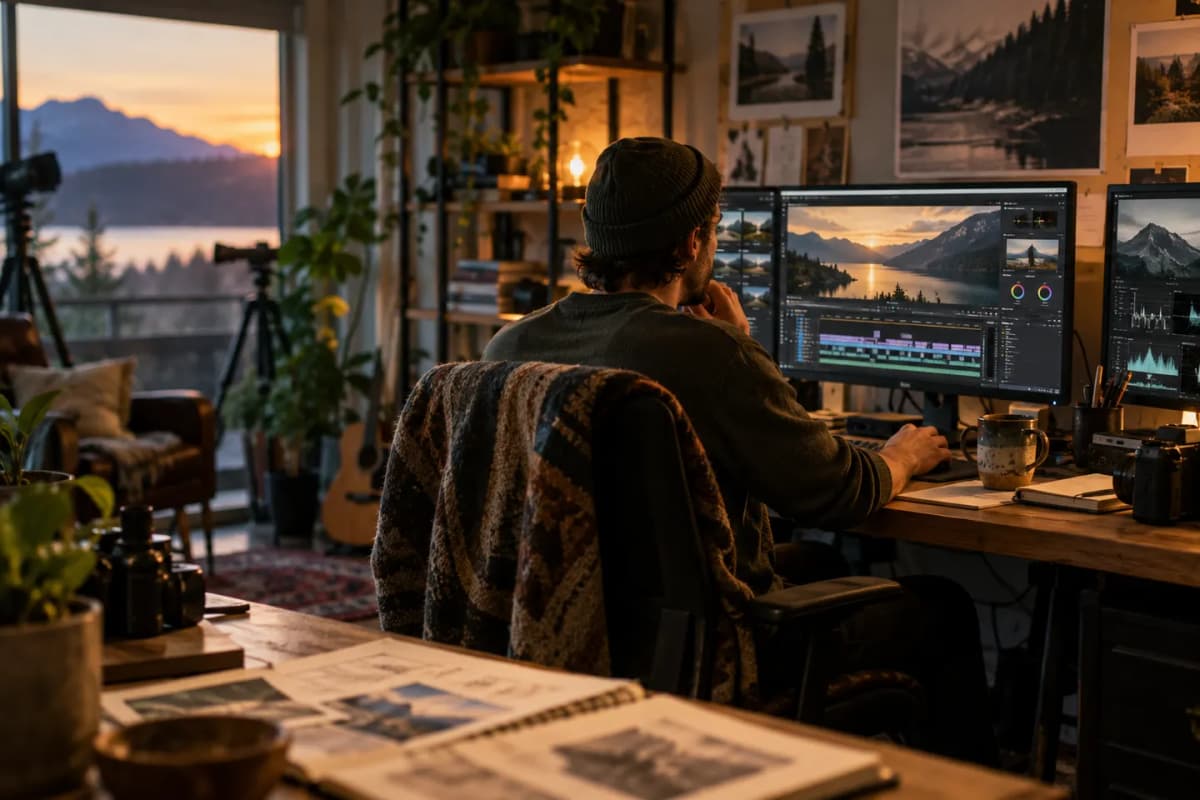 Illustrative filmmaker working through a production idea